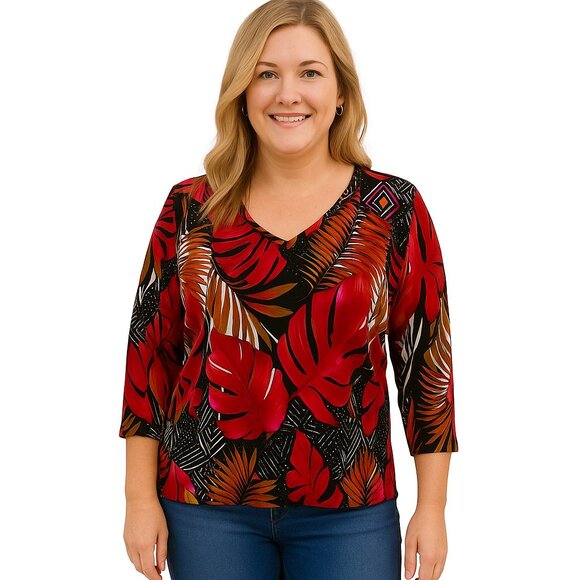 Vera Land Medium Multi Color Beaded 3/4 Sleeve Top - Picture 2 of 7